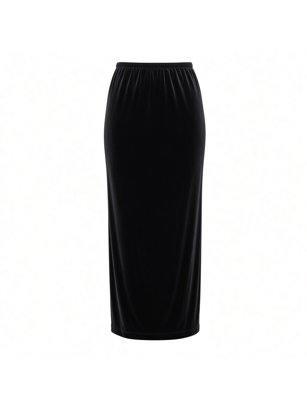 Chicos Velour Maxi Skirt Black Womans Size 2 Side Slits Pull on Elastic Waist